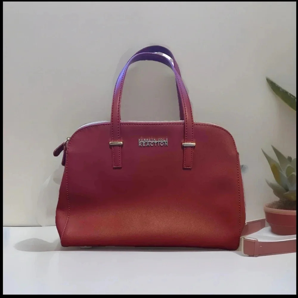 Kenneth Cole REACTION Red Purse Vegan Leather Zipper Compartments Shoulder Bag